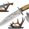 Bear Knife with Deer Antler Handle and Display Stand - 15.25"