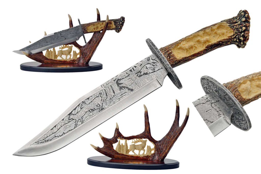 Deer Knife with Deer Antler Handle with Display 15.25″ Campground