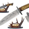 Wolf Knife with Deer Antler Handle and Display Stand - 15.25"